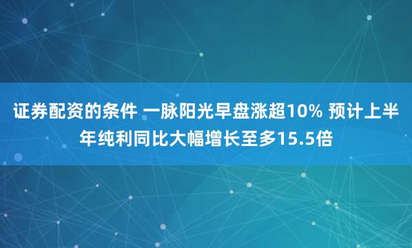 证券配资的条件 一脉阳光早盘涨超10% 预计上半年纯利同比大幅增长至多15.5倍